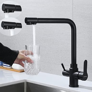 Robinet de cuisine à 3 voies, robinet d'eau potable à double vis, 3 en 1 traversant, agitateur rotatif à 360° avec 2 sorties, acier inoxydable SUS304, Noir Mat