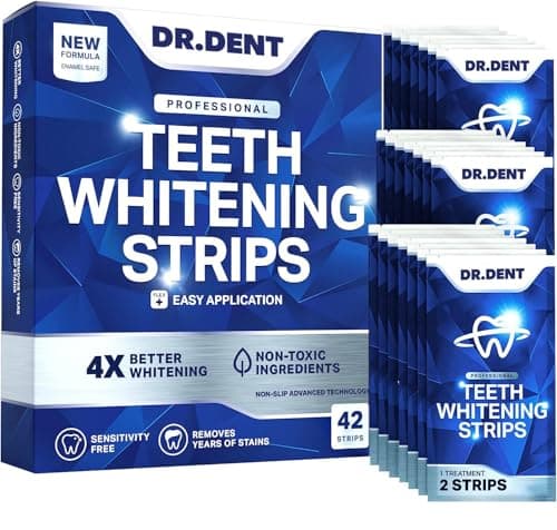 DR.DENT Kit Blanchiment Dentaire Professionnel 21 Traitements – Ingrédients Naturels- Sans Sensibilité, Sans Danger pour l'Émail - 42 Bandes Blanchiment Dentaire et Ouvre-Bouche