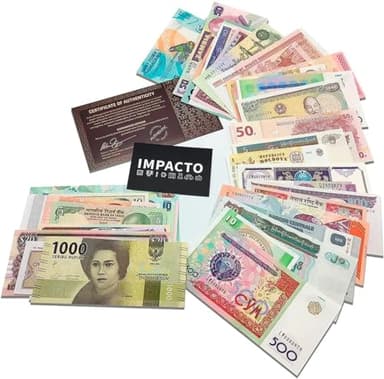 IMPACTO COLECCIONABLES | Collection de 50 Billets Authentiques du Monde – sans Doublons, Démonétisés et de Divers Pays | Idéal pour Les Collectionneurs, Certificat d'Authenticité Inclus
