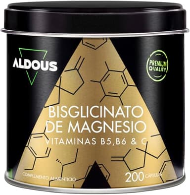Bisglycinate de Magnésium - 200 Capsules - Vitamine C, B6, B5 - Magnésium hautement biodisponible - Vitamines pour la fatigue - Os et Articulations, Muscles - Glycinate de Magnésium - ALD