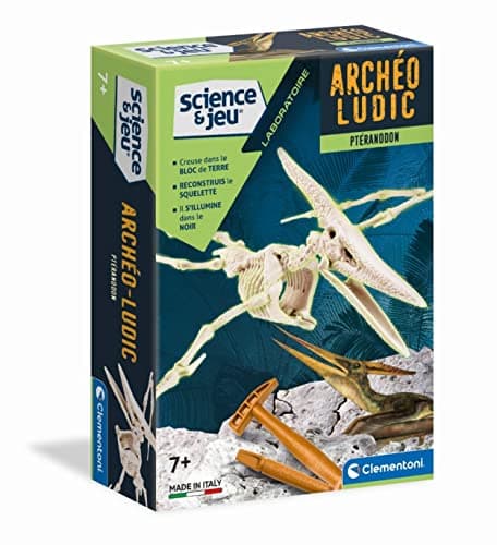 Clementoni | Archéo Ludic Ptéranodon – Kit Archéologie Enfant 7 Ans+ | Squelette Phosphorescent à Assembler | Fouille Paléontologue | Coffret Éducatif | Marteau, Burin, Carte Appli | Conçu en Italie