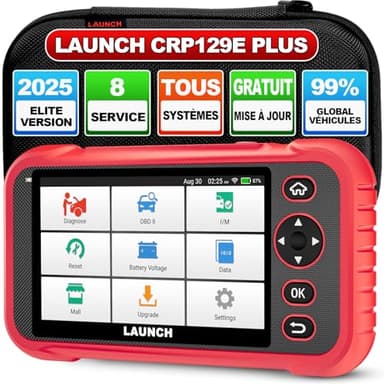 LAUNCH Valise Diagnostic Auto CRP129E Plus Tous Système OBD2 Diagnostic Voiture Multimarque Scanner avec 8 Resets, Purge ABS/injecteur/Huile/EPB/DPF/SAS/TPMS Reset, Liftetime Mise à Niveau Gratuite