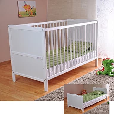 Lit bébé Lit bébé avec Matelas en Mousse Aloe Vera des Rails de Protection Réglables en Hauteur Blanc Transformable en lit Enfant