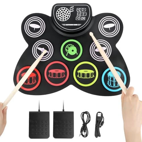 Batterie Électronique pour Adulte et Enfant - Kit Batterie Musique Électronique avec Casque, Pédale et Tutoriel - Idéal pour Débutants et Professionnels - Electronic Drum Set Silencieux et Compact