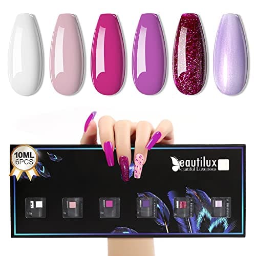 Beautilux Vernis Semi Permanent, 10 * 6 Couleurs Blanc Rose Violet Pailleté Vernis Gel Semi Permanent, Soak Off UV Vernis à Ongles