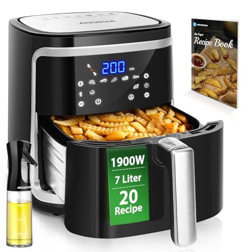 Aigostar Cube - Friteuse à air sans huile de XXL, 1900W, 7L air fryer. Livre de recettes inclus. Mode manuel et fonction maintien au chaud. Panneau tactile LED, 7 préprogrammes