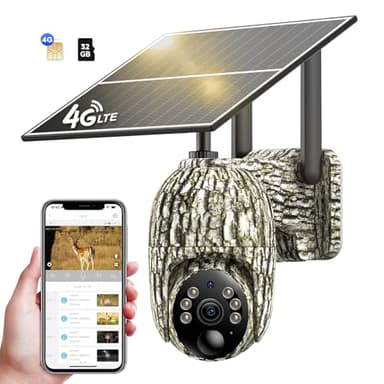 NUASI 4G Caméra de Chasse Carte SIM, Solaire Caméra Surveillance Extérieure sans Fil avec Détection de l'animal, Carte mémoire 32 Go, 360° PTZ, Audio Bidirectionnel, Accès à Distance, Vision Nocturne
