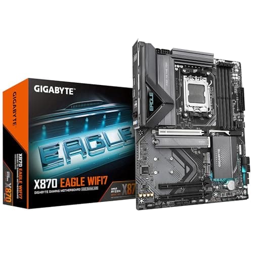 GIGABYTE Carte Mère X870 Eagle WIFI7 - Prend en Charge Les processeurs AMD Ryzen 9000, VRM à 14+2+2 Phases, jusqu'à 8000MHz DDR5 (OC), 1xPCIe 5.0, Wi-FI 7, LAN 2.5GbE, USB 4