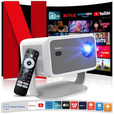 4K Vidéoprojecteur [Netflix Officiel/Auto Focus/Support Rotatif à 360°] Rétroprojecteur avec WiFi et Bluetooth 1080P Natif, One-Click Use Netflix/Youtube/PrimeVideo/D+, Smart Home Outdoor Projecteur