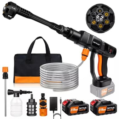 6in1 Lave - Auto Pistolet à Eau Haute Pression sans Fil 21v 300 Bar / 3000 PSI avec 2 Batteries 3.0ah, Tuyau de 5 mètres