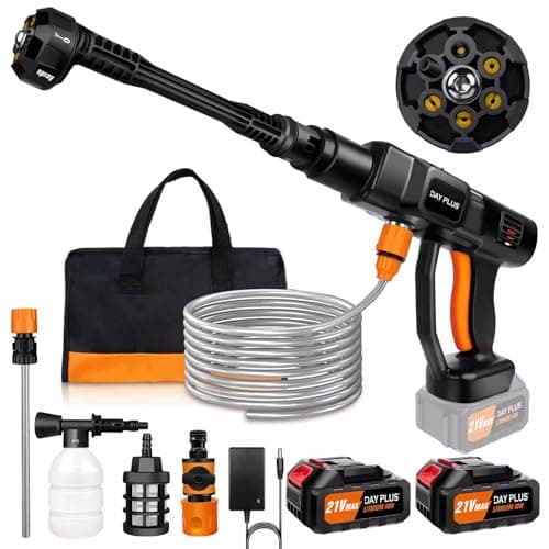 6in1 Lave - Auto Pistolet à Eau Haute Pression sans Fil 21v 300 Bar / 3000 PSI avec 2 Batteries 3.0ah, Tuyau de 5 mètres