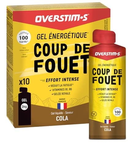 Overstim.s - Gel Coup de Fouet (10 sachets) - Gel énergétique pour le sport (vélo, course à pied...) - Energie instantanée - Efforts intenses et passages difficiles - 100 kcal/gel - Saveur Cola