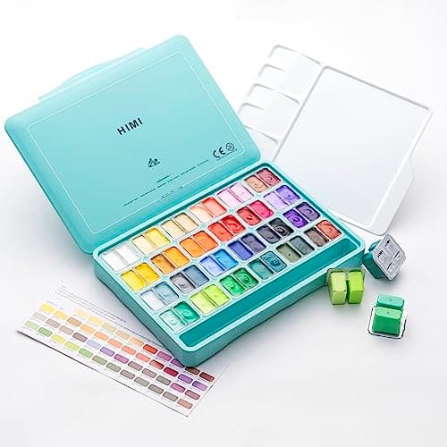HIMI Ensemble de peinture gouache double tasse, 48 couleurs, 12 g, peinture non toxique pour toile et papier, fournitures artistiques pour professionnels (étui vert)