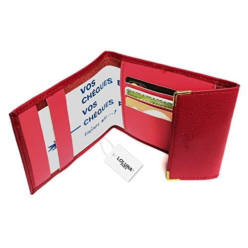 LOLUNA® Porte chéquier Long Pliant Talon Gauche avec Carte bancaire Compact en Cuir Disponible dans Plusieur Couleur Disponible (Rouge)