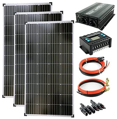 SOLARTRONICS Kit complet 3 panneaux solaires de 130 W, convertisseur de 1500 W, régulateur de charge, installation d'îlot photovoltaïque