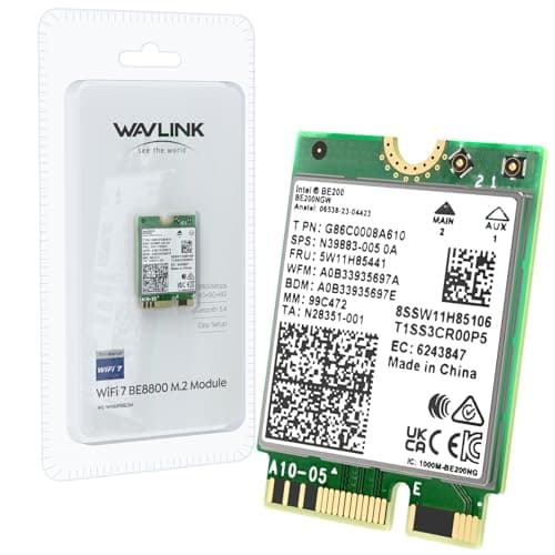WAVLINK WiFi 7 Carte WiFi, 8774Mbps Tri-Band BE200 M.2 NGFF Network Module with Bluetooth 5.4, MU-MIMO, WPA3, Support Windows 10/11(64-bit) Laptop, Non Disponible pour Les Cartes mères AMD