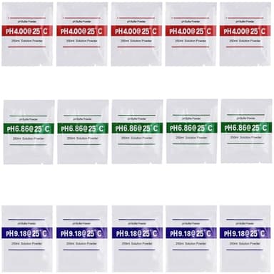 Lot de 15 poudres d'étalonnage pour pH-mètre 4.00 | 6.86 | 9.18, poudre d'étalonnage du pH, solution tampon pH