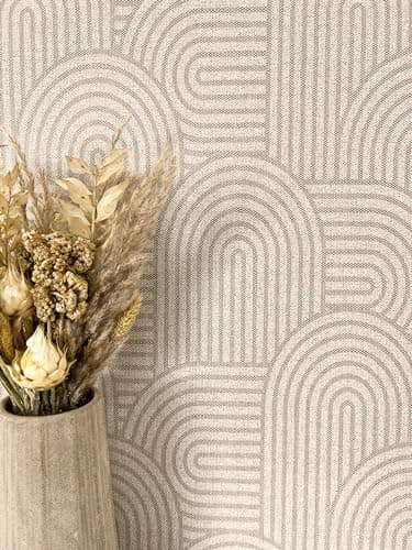 NEWROOM Papier peint Taupe Lignes Intissé - Boho Beige foncé Marron clair Arc Moderne