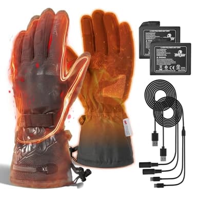 IRON JIA'S Gants Chauffants Moto Hiver Hommes,2024 Nouveau Port de Chargement USB 3000 mAh,Câble de Charge 2 en 1,Ecran Tactile Imperméable et Coupe-Vent,Adaptés au Moto Randonnée Ski Alpinisme-XXL