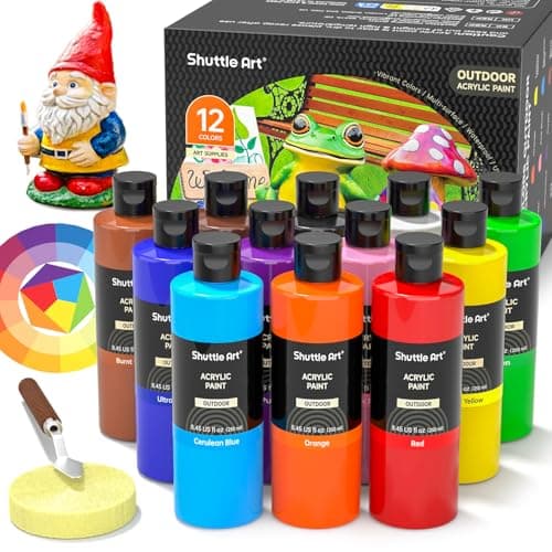 Shuttle Art Peinture Acrylique pour Extérieur (250ml), Set de 12 Couleurs Acrylique Peinture à l'Extérieur en Bouteille, Lot de Peinture Acrylique pour Artistes, Débutants sur Toiles Bois Céramique