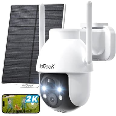 ieGeek 2K Camera Surveillance WiFi Exterieure sans Fil - 360° PTZ Camera Exterieur sans Fil Solaire Vision Nocturne Couleur, Détection Humaine PIR (Blanc)