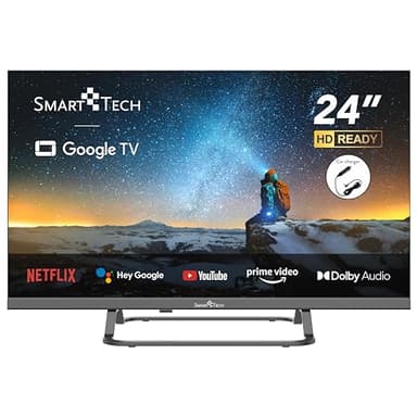Smart Tech TV LED HD 24" (60 cm) Smart TV Google 24HG01VC Chargeur de véhicule 12v fourni, HDMI, USB, Résolution: 1366 * 768, modèle 2024