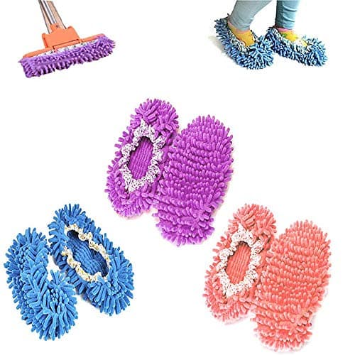 chaussons mop,kitteny 3 Paires Multifonction Microfibre Poussière Mop Chaussures Chaussons De Nettoyage Pour La Maison, 3 Couleurs 6pcs