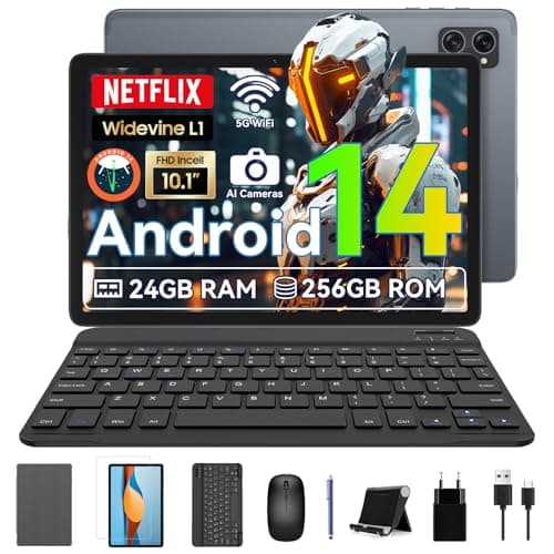 BESTTAB A20 Tablette Tactile, 24 Go+256 Go(2To TF), Tablette 10 Pouces (1920x1200), 5000 mAh, 8 MP+5 MP, Android 14, Gemini AI, Widevine L1, 5G WiFi, Tablette avec Clavier, Souris, Etui, Stylet
