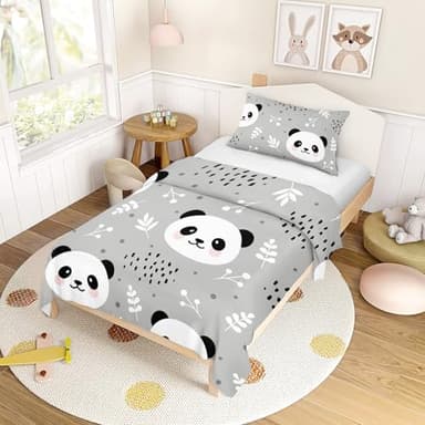 Morbuy Parure de Lit Enfant - Panda Housse de Couette 120x150 cm et Taie d'oreiller 40x60 cm - Dessins animés Housses de Couettes Enfant Doux Ensemble de Literie en Microfibre