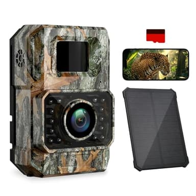 Coolifepro Caméra de Chasse Solaire WiFi 60MP 30FPS avec 2000mAh Batterie Rechargeable, Camera Chasse Connectée Telephone, 850nm LED Camera Infrarouge Vision Nocturne Animaux Caméra avec Carte 32GB