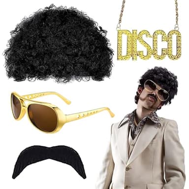 Hippie Perruque Afro, 4 Pièces Ensemble de Perruque Hippie, Perruque Afro Funky, Perruque Hippie Disco, Perruque Hippie Homme, Accessoires Perruque Hippie, pour Hippie Costume Disco Thème Partie