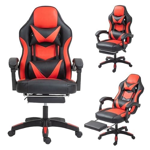 Frixovel Chaise Gaming - Siège Gaming avec Repose-Pied - Fauteuil Gaming avec Soutien Lombaire et Appui-tête (Noir et Rouge)