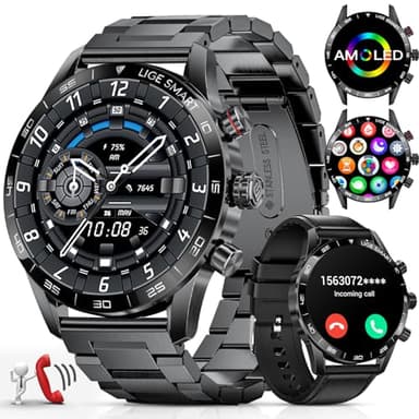 Montre Connectée Homme 1,43'' AMOLED Montre Connectée avec Appel Bluetooth Assistant Vocal, 2 Bracelets,124 Modes Sportifs, Autonomie de 15 Jours, SpO2, Calorie, Etanche Smartwatch pour iOS Android…