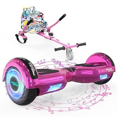 MEGA MOTION Hoverboards avec Hoverkart pour Enfants, Hoverboards à Deux Roues de 6,5 Pouces avec Haut-Parleur Bluetooth, avec Lumières LED, Cadeau pour Enfants