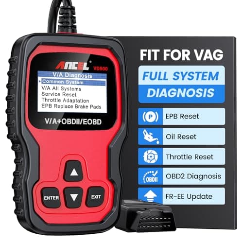 ANCEL VD500 Valise Diagnostic Auto pour VW pour Audi pour Skoda pour Seat, EPB ABS SRS Lecteur de Code Adaptateur du Papillon des Gaz Outil de Réinitialisation des Plaquettes de Frein