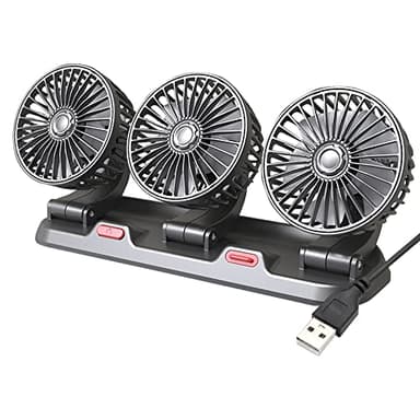 TOTMOX Circulateur d'air de refroidissement électrique à trois têtes Ventilateur automatique rotatif à 360° Ventilateur de refroidissement de voiture portable pour berline/SUV/RV/Bateau/Camion