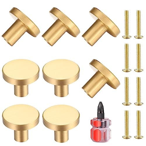 VARHHUXHA 8 Pièces Boutons de Tiroir en Laiton Doré, Boutons de Meubles Armoire Ronds en Or, Poignees de Porte de Cuisine pour Décor, avec tournevis - 20 * 25 mm