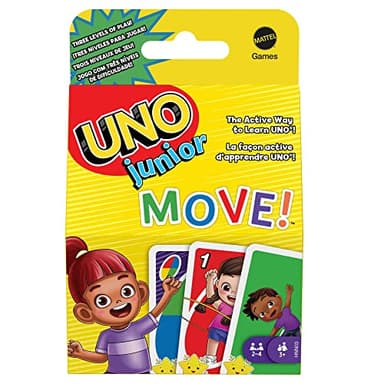 UNO Junior Move! Jeu de Société et de Cartes avec Règles Spéciales, pour Les Soirées en Famille, Les Soirées Jeux, 2 À 4 Joueurs, Jeu Apéro, Dès 4 Ans, HNN03