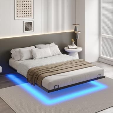 DICTAC Lit 140x190cm avec Sommier Métal Cadre de Lit 140x190 avec Éclairage LED,lit 2 Personnes avec sommier à Lattes Lits Double en Métal,Structure Solide,Facile à Assembler,Noir-sans Matelas