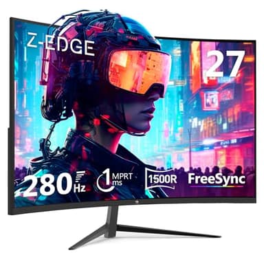 Z-Edge Ecran Pc Gamer Incurvé 27'' 280 Hz (DP), 240 Hz (HDMI), 1ms, FHD(1920x1080), FreeSync, Moniteur Gaming 16:9 avec HDMI Câble, Inclinaison Réglable, 1500R, 2* HDMI2.0 & 2* DP1.2, 178° Angle Vue