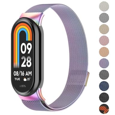 Tobfit Bracelet pour Xiaomi Mi Band 9/8, Bracelets de Remplacement en métal souple, Bracelet en Acier Inoxydable pour Xiaomi Smart Band 8/9 homme femme, Longueur Réglable et Confortable et Respirant
