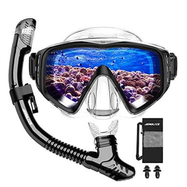 JEMULICE Masque de Plongée pour Adulte, Masque Plongee Anti-Buée et Anti-Fuite avec Champ de Vision Panoramique à 180°, Masque Plongée Adulte avec Tuba de Plongée Étanche, Masque Tuba Unisexe
