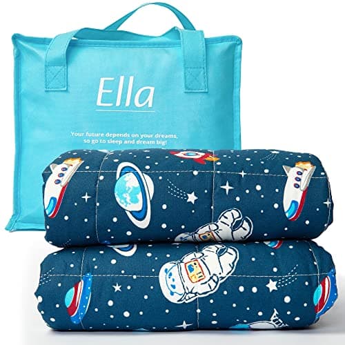 Ella Couverture Lestée Enfant 2,4kg 90x120cm - Relaxante & Calmante Couette Enfant - Perles de Verre Hypoallergéniques, Couche Externe Coton Doux & Rafraîchissant Couverture Pondérée 15-25kg - Espace