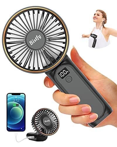 Bistfy Ventilateur Portable, Mini Ventilateur USB 5200mAh Rechargeable Ventilateur Portatif, Puissant Silencieux 6 Vitesse Pliable Bureau Ventilateur avec Batterie Externepour Bureau à Domicile Voyage
