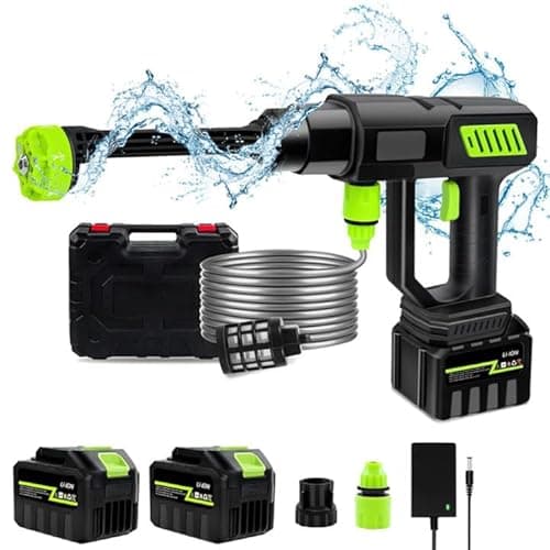 Nettoyeur Haute Pression sans Fil 120Bar, 1000W Nettoyeur Haute Pression avec Batterie 3,0 Ah,Nettoyeur Haute Pression sur Batterie avec Buse 6 en 1, Max 980 PSI, pour Jardin et Voiture (2 Batteries)