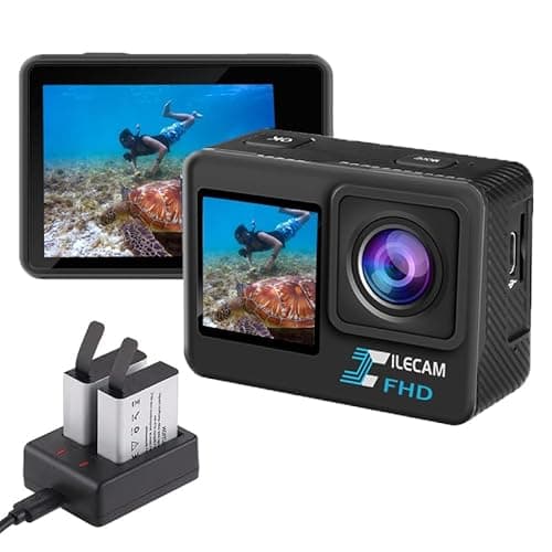 Xilecam Caméra Sport Double écran 1080P WiFi étanche, 4*Zoom Caméras Embarquées 40M avec 2 Batteries 1050 mAh et Accessoires Multifonctionnels Caméra Étanche (L300)
