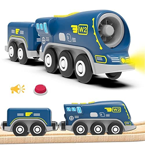 LiRiQi Train de locomotives à Piles, Ensemble de Jouets Magnétique de Train électrique pour Voie Ferrée en Bois Compatible avec Thomas, Brio, Jouet pour Tout-Petits Enfants garçon
