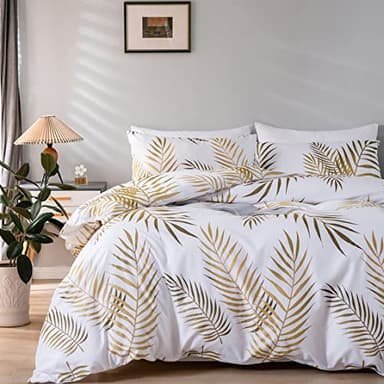 Hwalleum Housse de Couette 240x220 Nordique Minimaliste Style Parure de Lit avec Imprimé Feuillage,King Taille Sets de Housses de Couettes avec 2 Taie d'oreiller,Motif Plantes Tropicales
