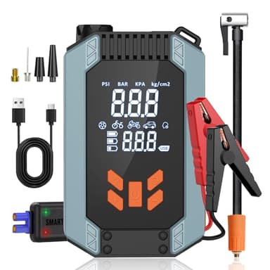 Journeyside Booster Batterie Voiture Puissant 12V 1200A Démarreur de Voiture, Démarreur avec 150 PSI Compresseur D’Air, avec Pinces de Sûreté Intelligentes, Convient 12V 5.0LGas/12V 3.0L Diesel