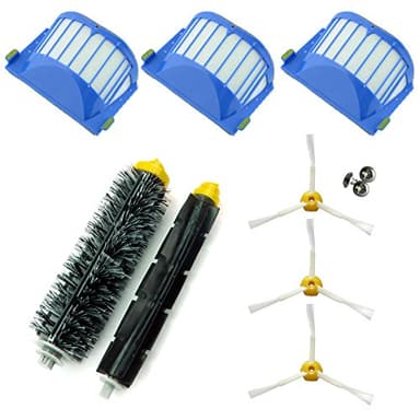 Asp-Robot® Kit de remplacement pour aspirateur robot Roomba 600/610/620/621/630/650/651/655/660/661/PET avec 3 filtres AeroVac, 3 brosses à 3 pales, 1 brosse centrale, 1 rouleau central et accessoires